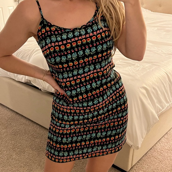 VINTAGE Street Flowers Floral Spaghetti Strap Mini Dress Size Small - Picture 1 of 4